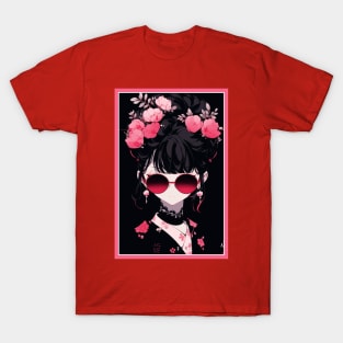 Aesthetic Anime Girl Pink Rosa Black | Quality Aesthetic Anime Design | Premium Chibi Manga Anime Art T-Shirt